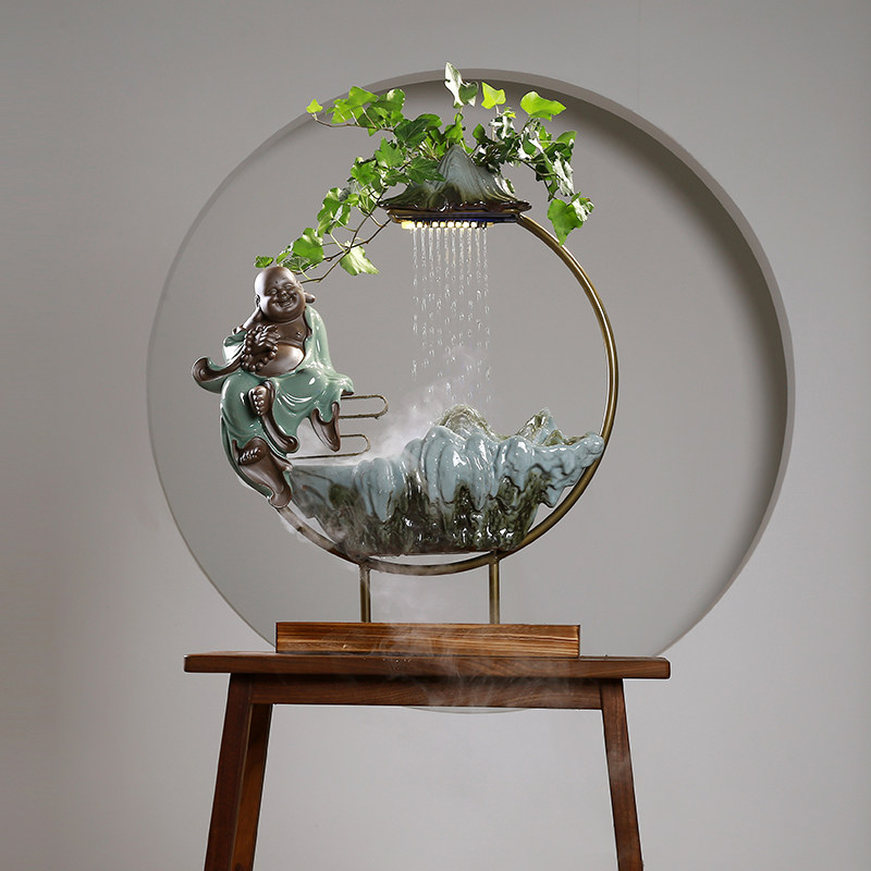 创意家居陶瓷流水喷泉摆件风水招财玄关办公室电视柜摆件