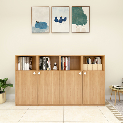 北欧书柜带门客厅卧室格子储物柜木柜落地靠墙家用小矮柜子置物架