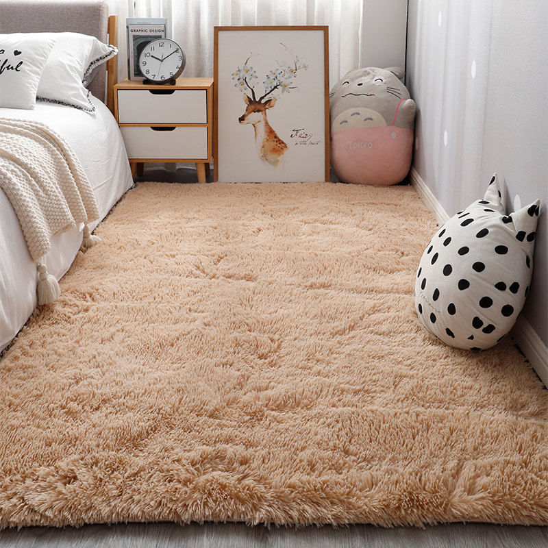 白色长毛绒地毯卧室床边毯少女房间装饰布置毛毯地垫客厅书房满铺