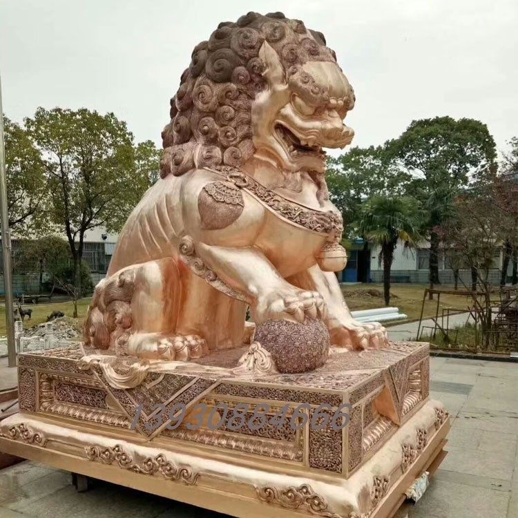 精品中式大型青铜故宫狮子一对底座银行门口摆件