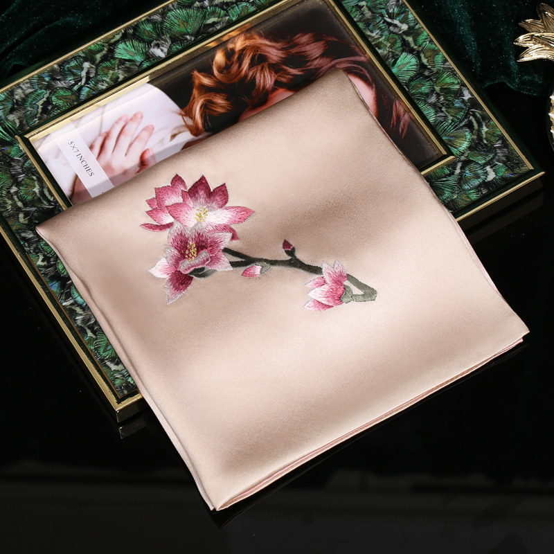 苏绣真丝手帕女士出国礼品手工刺绣玉兰手绢手帕