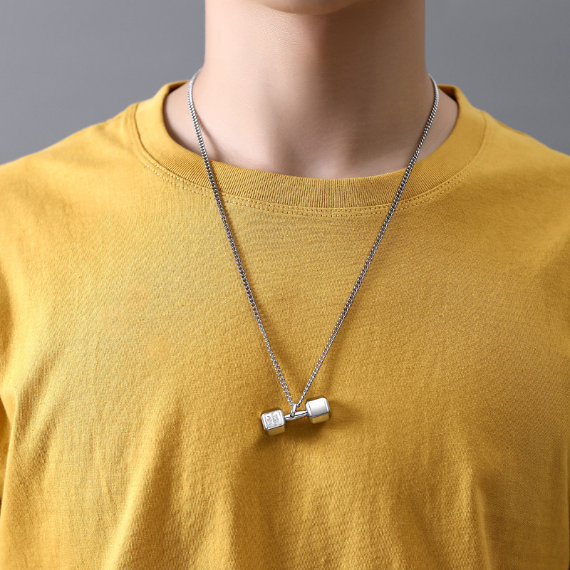 哑铃项链男女女士情侣款长杠铃运动健身吊坠项链