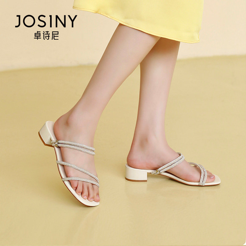 卓诗尼两穿风粗仙女红珍珠网红ins女外女鞋拖鞋时装凉鞋
