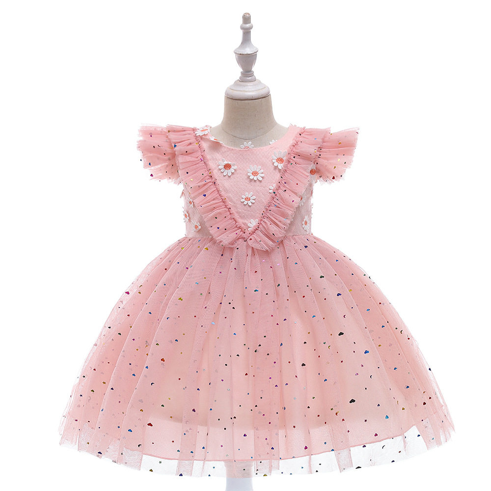 欧美花朵网纱蓬蓬连衣裙礼服girlsdress花童小公主儿童礼服