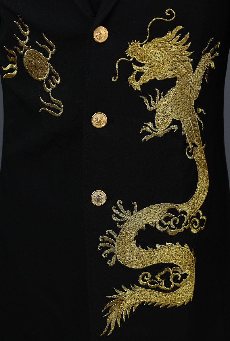 高档男士礼服中长金龙西装风衣演出服新郎结婚风衣