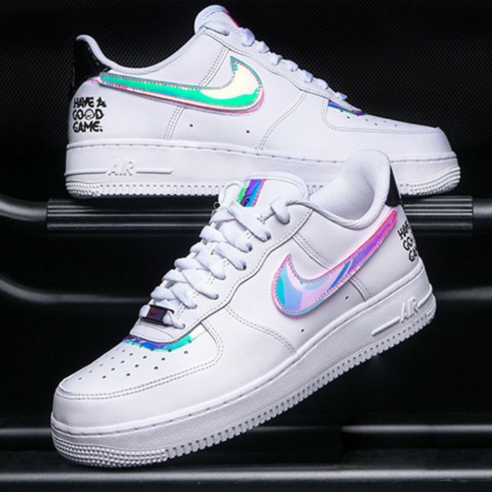 空军一号男鞋冰蓝骨白低帮男女鞋电玩镭射学生高帮布鞋