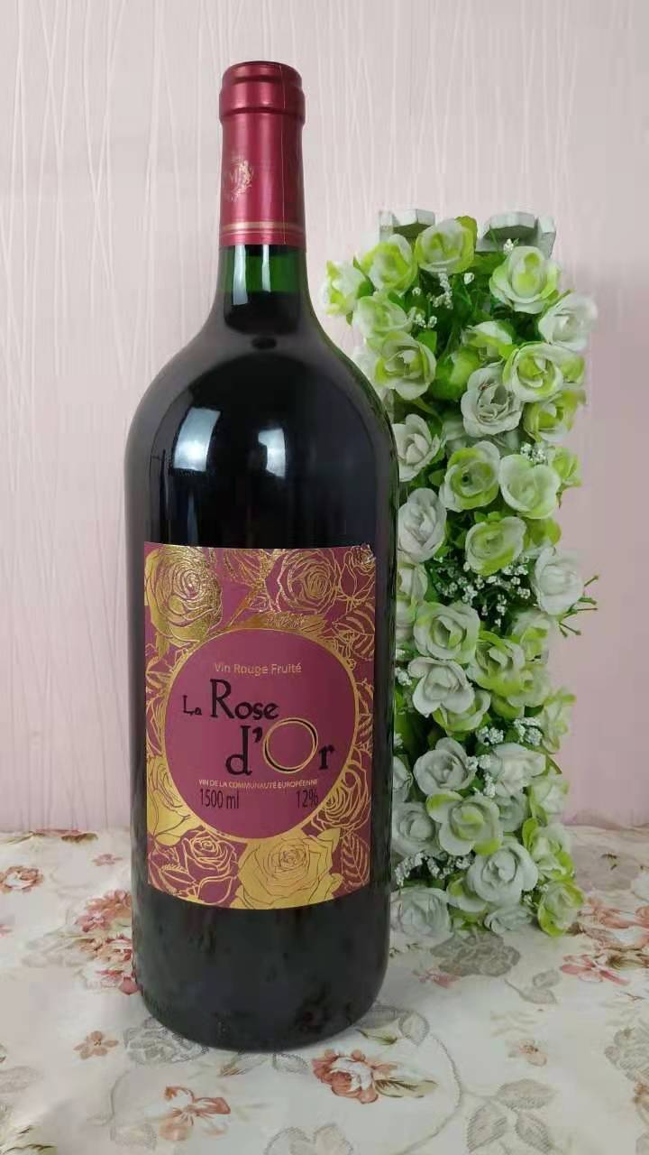 1500ml进口限量法国原瓶红酒金玫瑰红葡萄酒大支干红静态葡萄酒