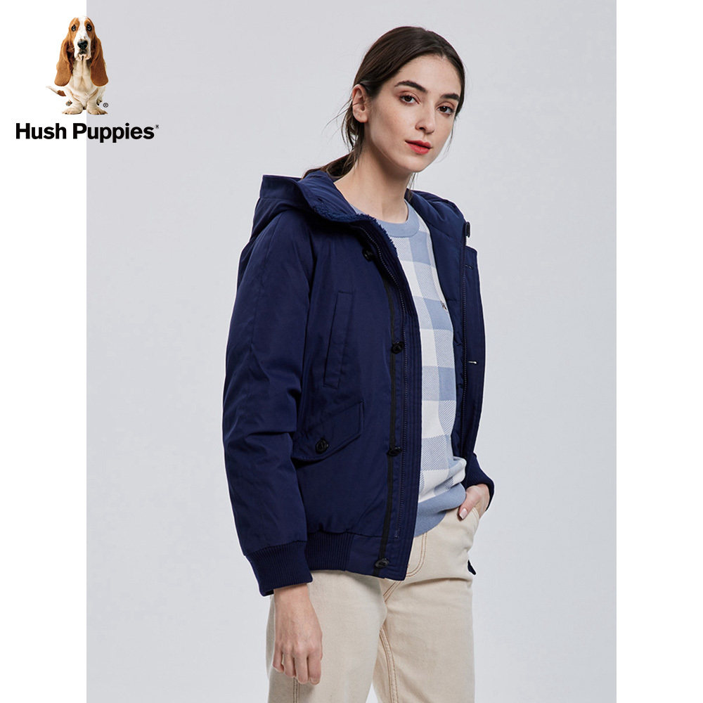 hushpuppies暇步士女装2021冬季新休闲休闲连帽短款羽绒服