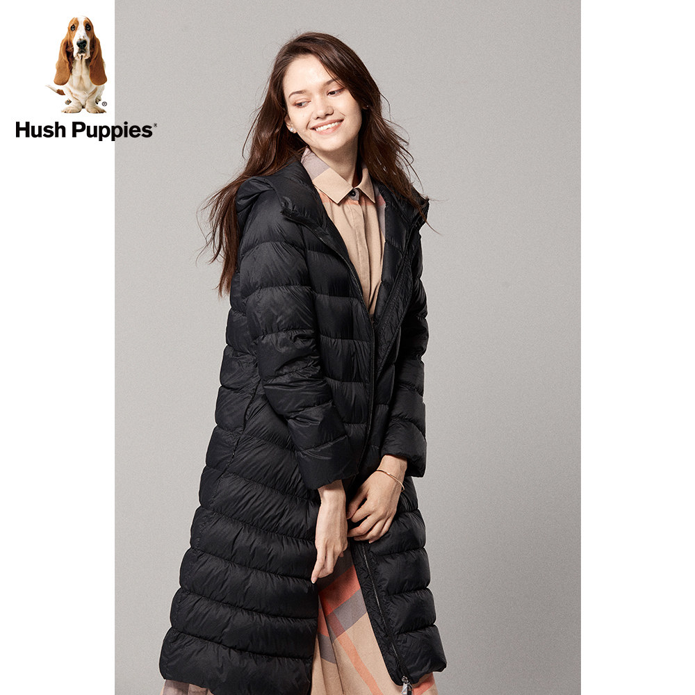 hushpuppies暇步士女装冬季过膝修身羽长款女士羽绒服羽绒服