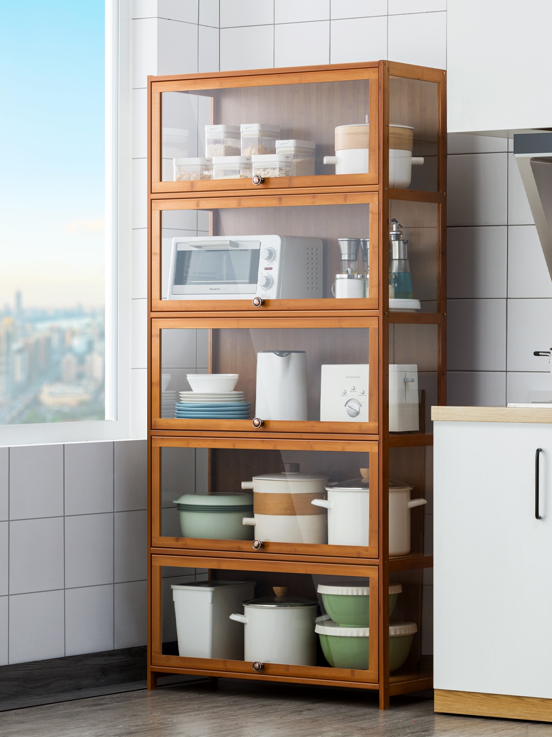 纳厨柜碗物柜储落物带具用碗门厨地收房锅置层架具式多家碟橱柜