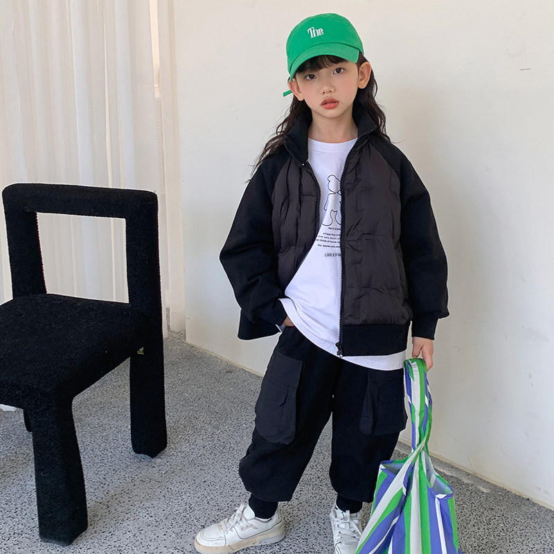 波拉韩国童装男女女童工装2022秋冬儿童摇粒绒裤子