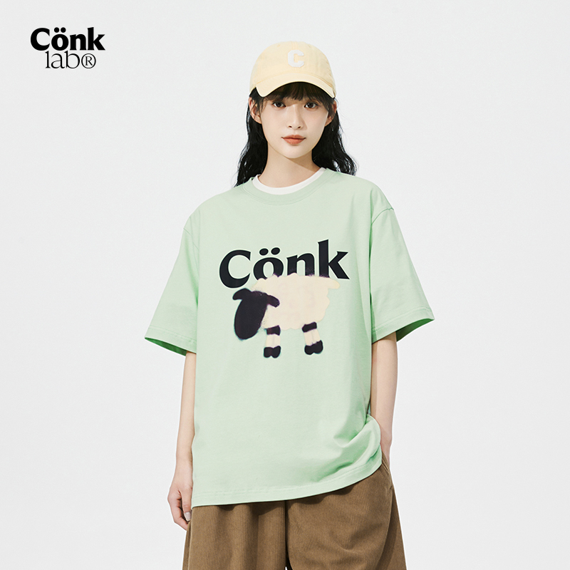 conklab 可可羊涂鸦短袖T恤男夏季ins潮牌休闲宽松情侣五分袖体恤