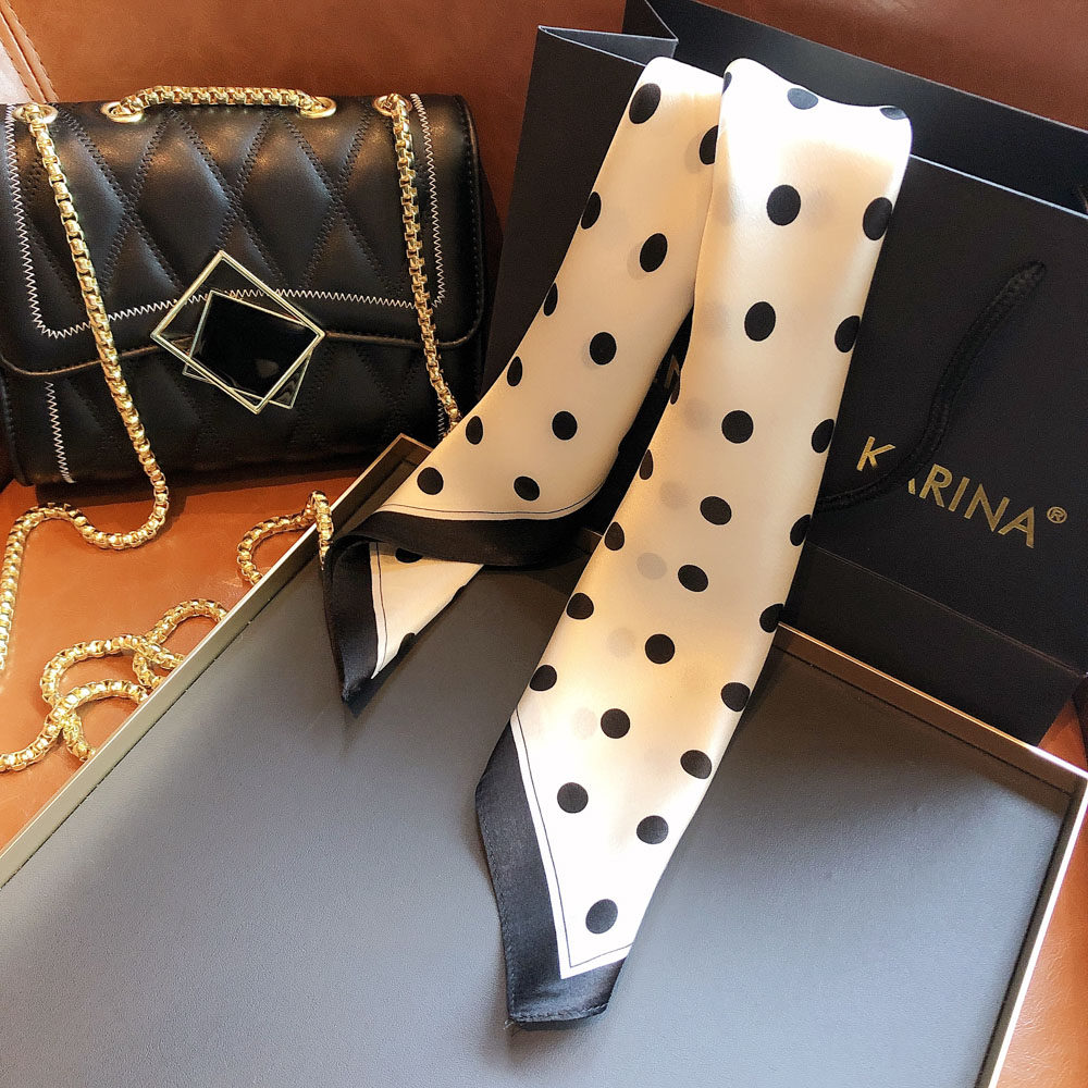 白色波点真丝小方方巾春季外搭桑蚕蚕丝丝巾围巾