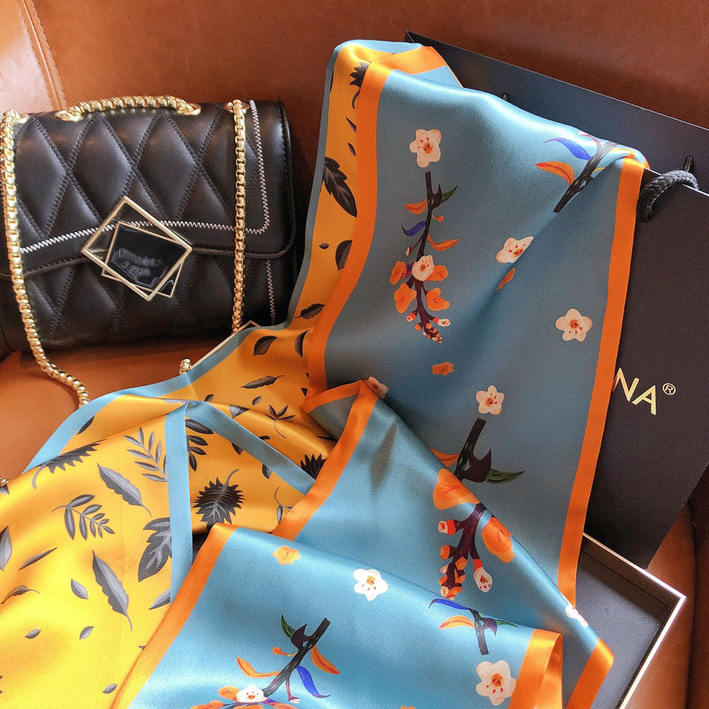 真丝时尚宫廷花长条领巾双面双色丝巾100桑蚕围巾