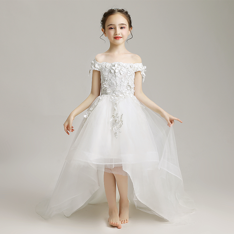 儿童超长拖尾婚纱晚礼服花童小孩模特走秀高端儿童礼服