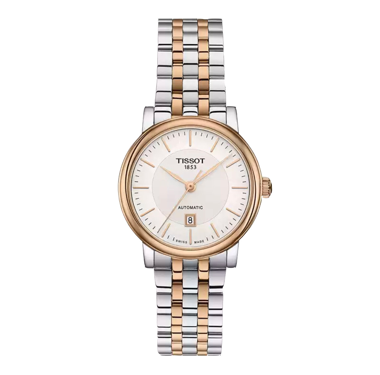直营tissot天梭臻我系列间玫金色女士机械腕表瑞士腕表