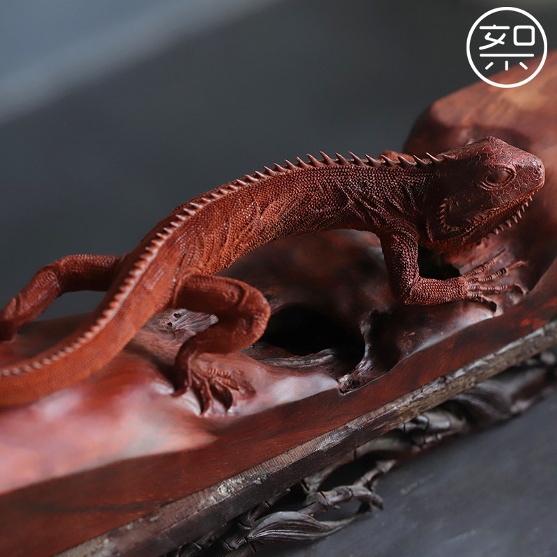 絮旧蜥蜴摆件印度小叶紫檀木雕木雕工工艺品家用木雕