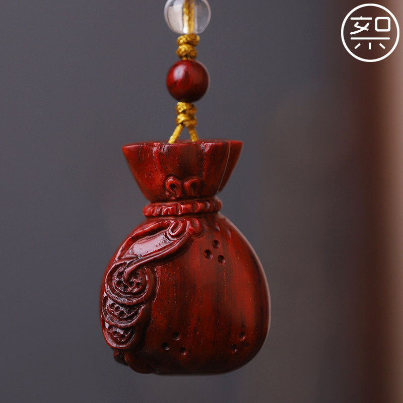 絮旧钱袋挂件印度小叶叶紫檀木雕刻小件随身木雕