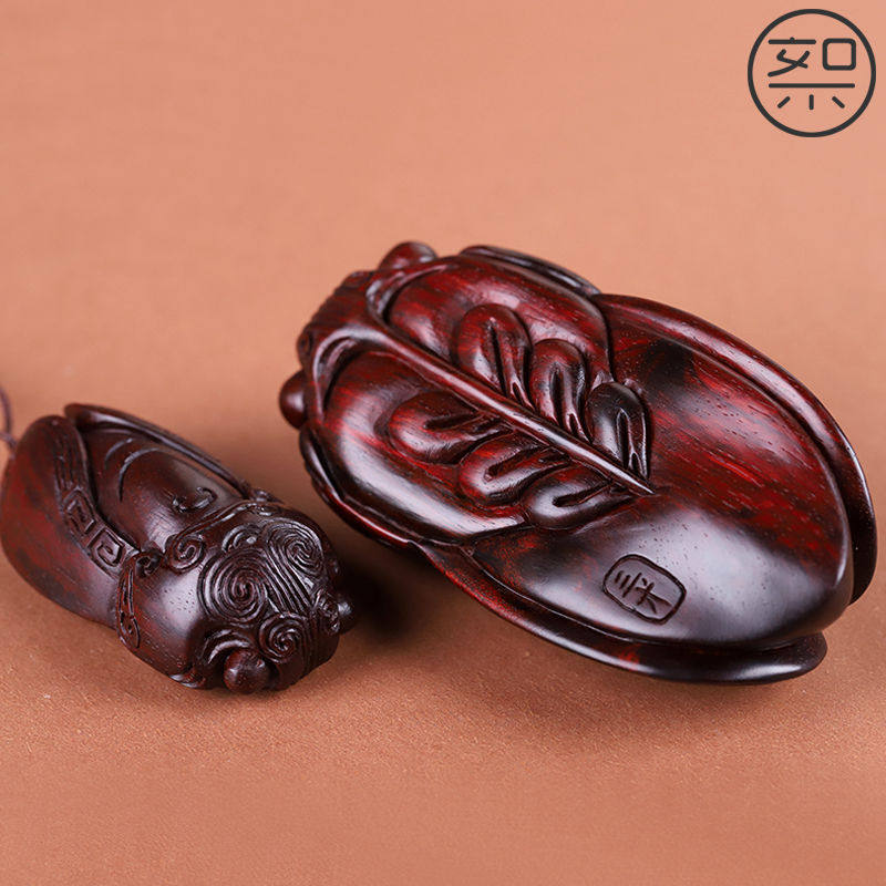 絮旧金蝉手把件印度小叶紫檀木文玩把玩物件手玩把件纯手工雕刻
