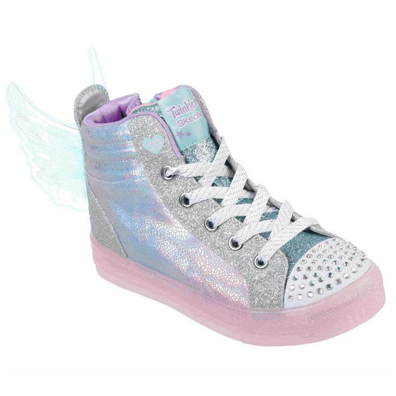 skechers斯凯奇女童户外休闲鞋高帮系带平底闪灯翅膀户外休闲鞋