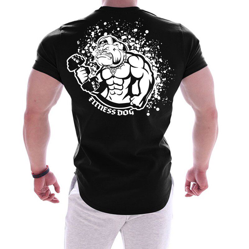 健身肌肉狗头兄弟圆领运动恤男短袖跑步训练运动t恤