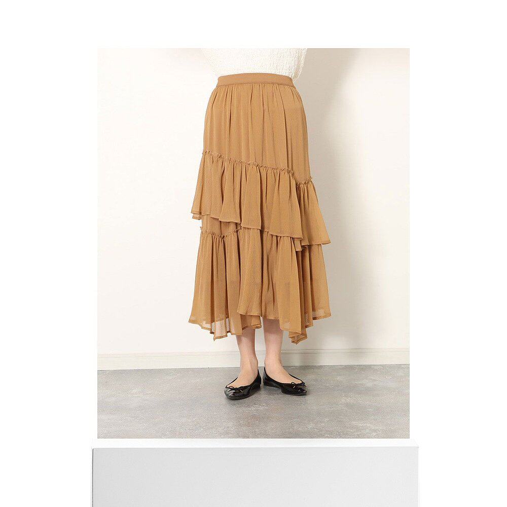 半身日本直邮cheek女士长款裙摩卡色不规则裙摆半身裙
