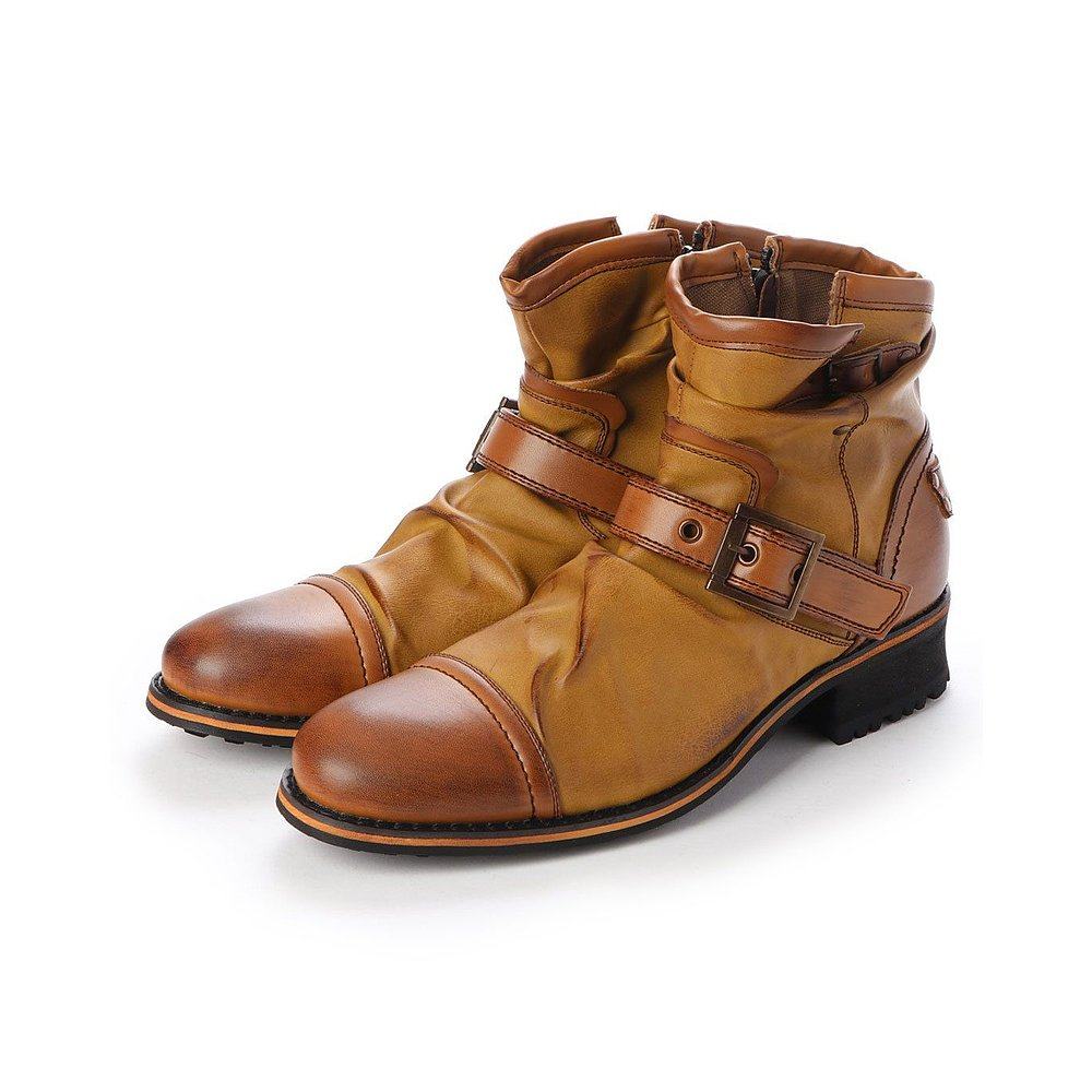 日本直邮ginozeeno男靴褶皱工程师短靴拉链男鞋时装靴