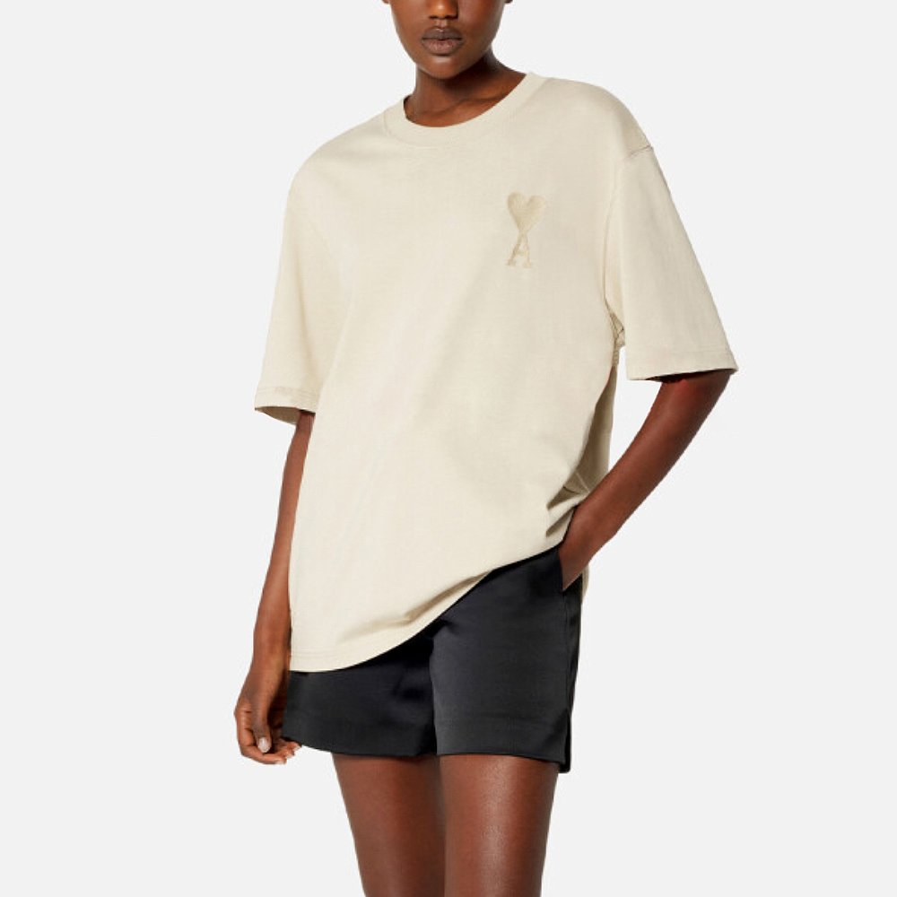 日本直邮amiparis早春新品amidecoeur同色爱心刺绣t恤