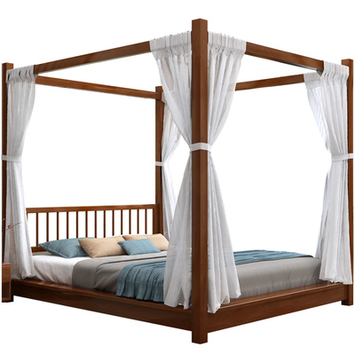 新中式拔步立柱床民宿床古风床仿古客栈四柱架子床东南亚风格家具活动