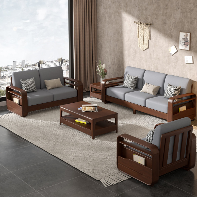 沙发客厅木头组合套装简易三人大小户型布艺实木沙发