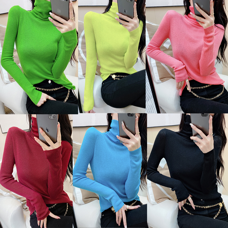 欧洲站2022春装新款纯色打底针织衫长袖韩版修身高领女味毛衣内搭