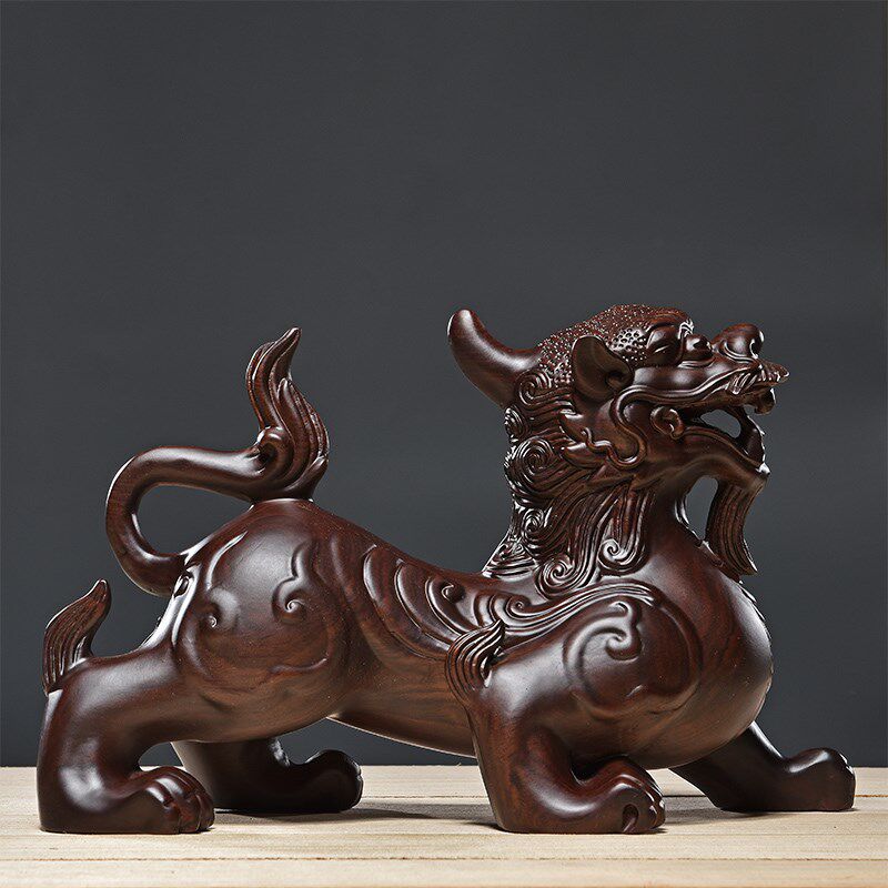 檀木木雕貔貅摆件实木一对聚财貔恘客厅装饰摆件