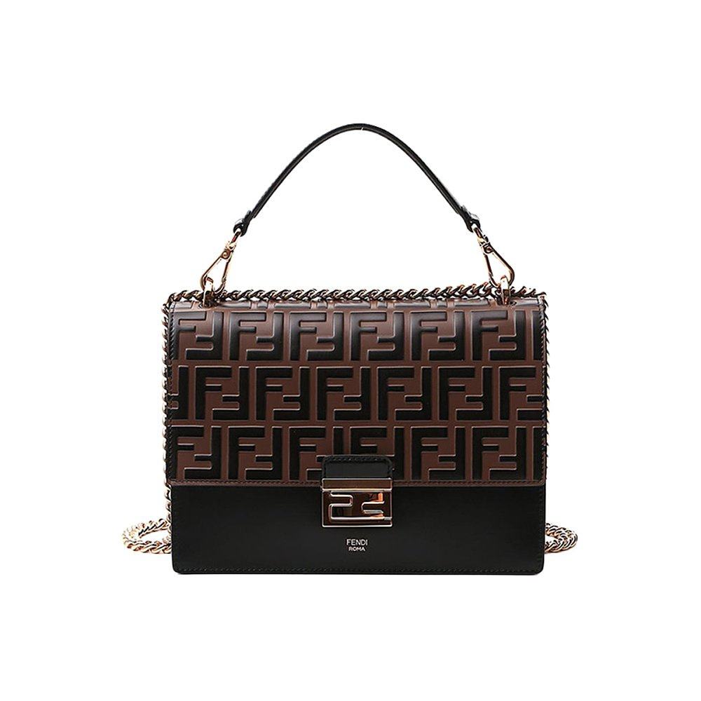 欧洲直邮fendi芬迪kan系列女士黑色小牛牛皮通用款女包