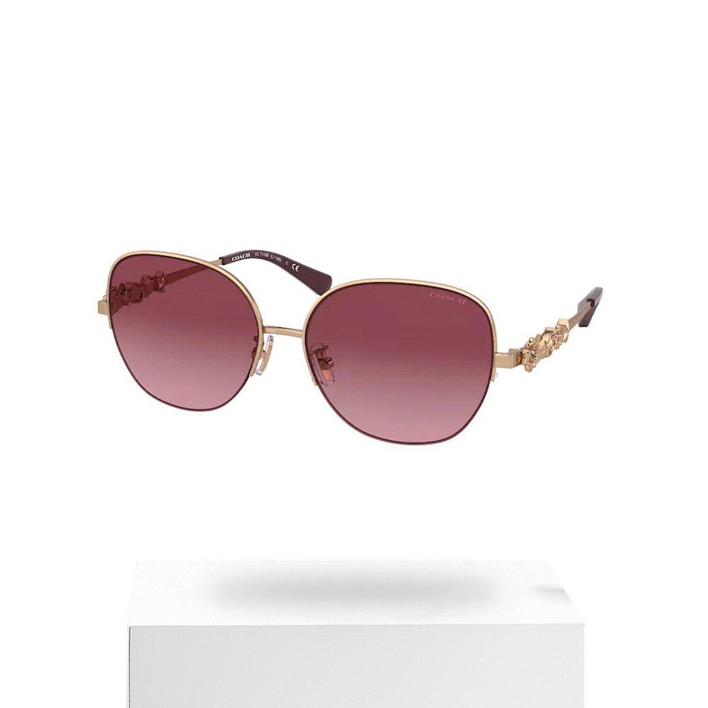 欧洲直邮coach蔻驰女士徽标细节粉色镜片太阳镜金属镜架时尚墨镜