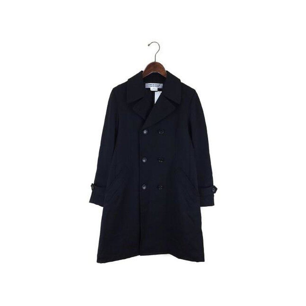 香港直邮commedesgarcons男士黑色羊毛经典双排风衣