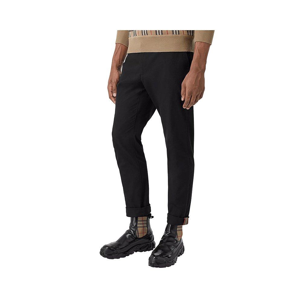 欧洲直邮burberry博柏利男士黑色修身棉质直筒长裤休闲裤