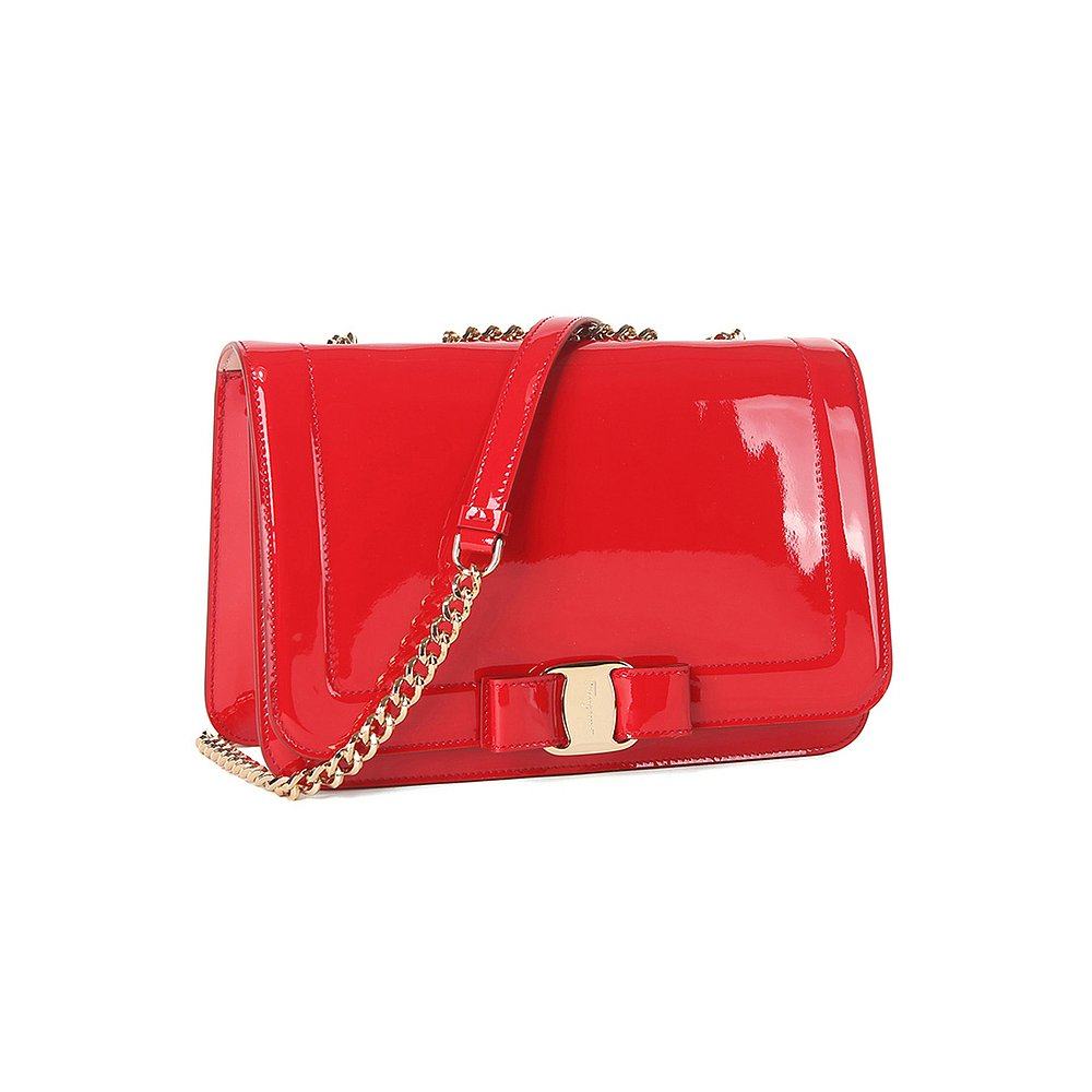 欧洲直邮salvatoreferragamo女士红色漆皮中号vara蝴蝶结通用款女包