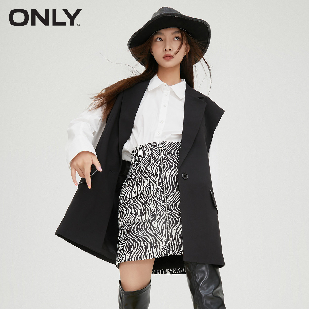 only2021冬季新款休闲毛边明线口袋宽松外套西装西装