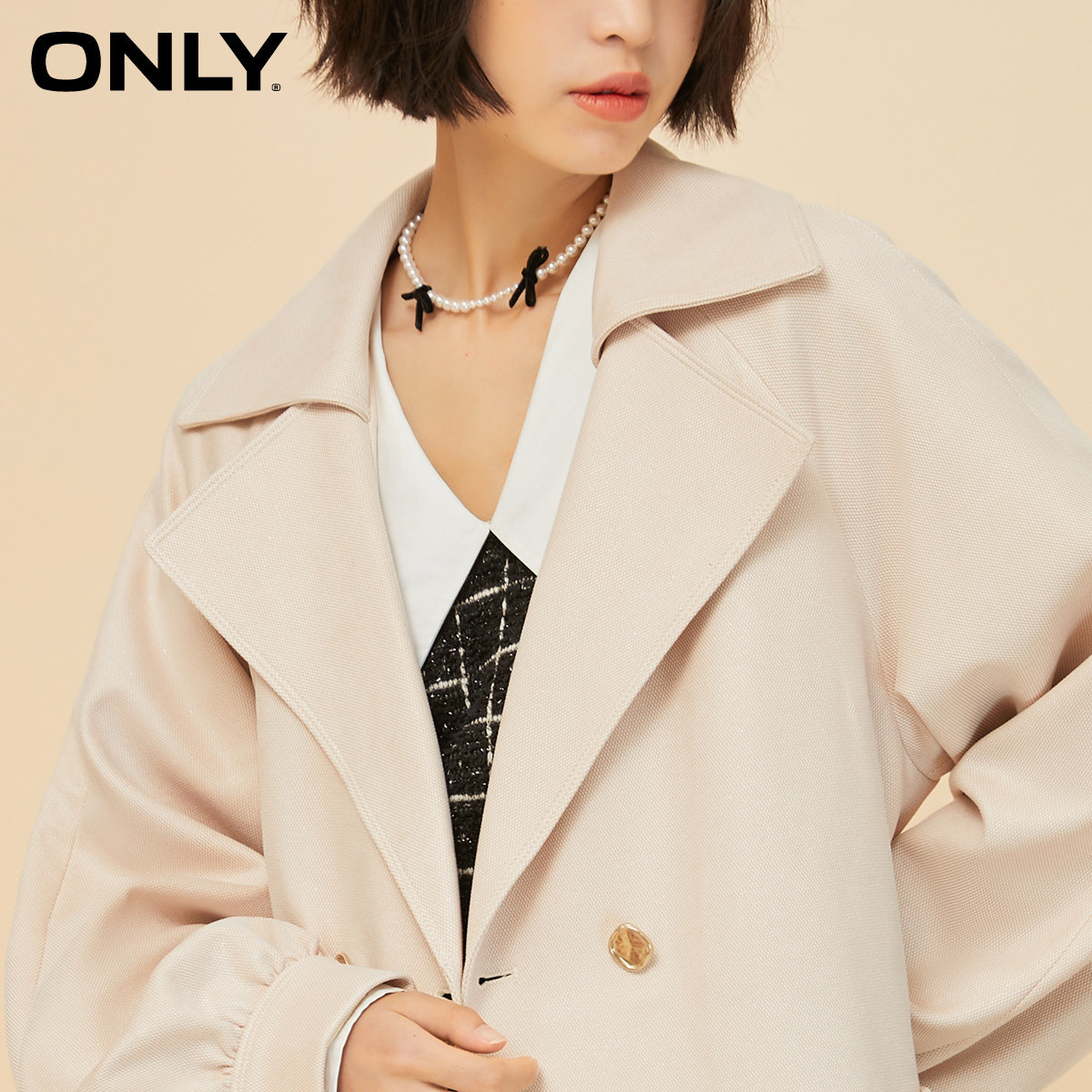 only2021冬季新款开叉设计中长款风衣女