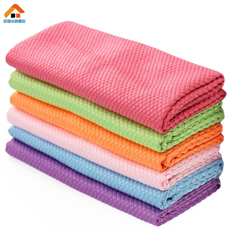 韩国抹布新款吸水不掉毛不留痕镜子鱼鳞厨房抹布