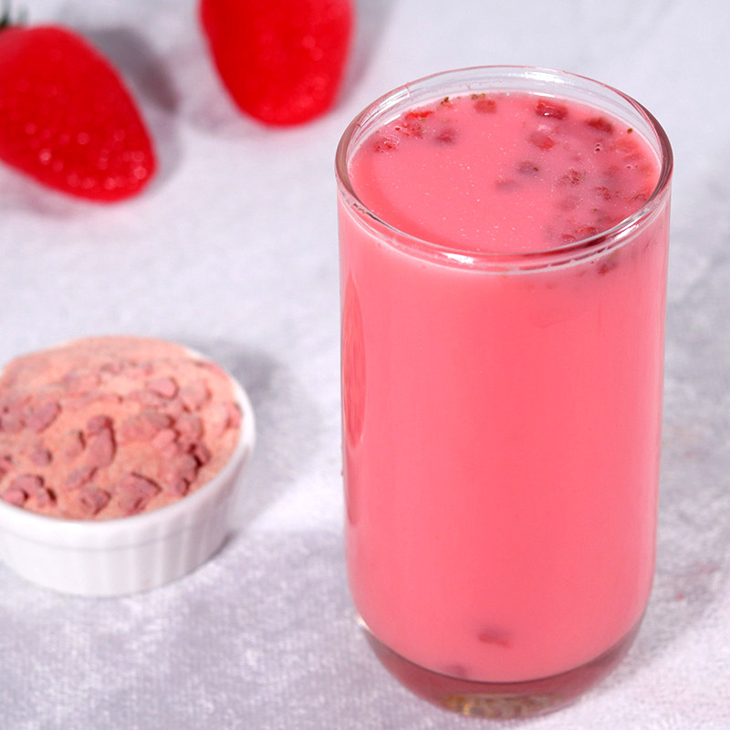 奶茶饮力草莓果粒900g三合一粉含冻干果肉袋装袋装奶茶