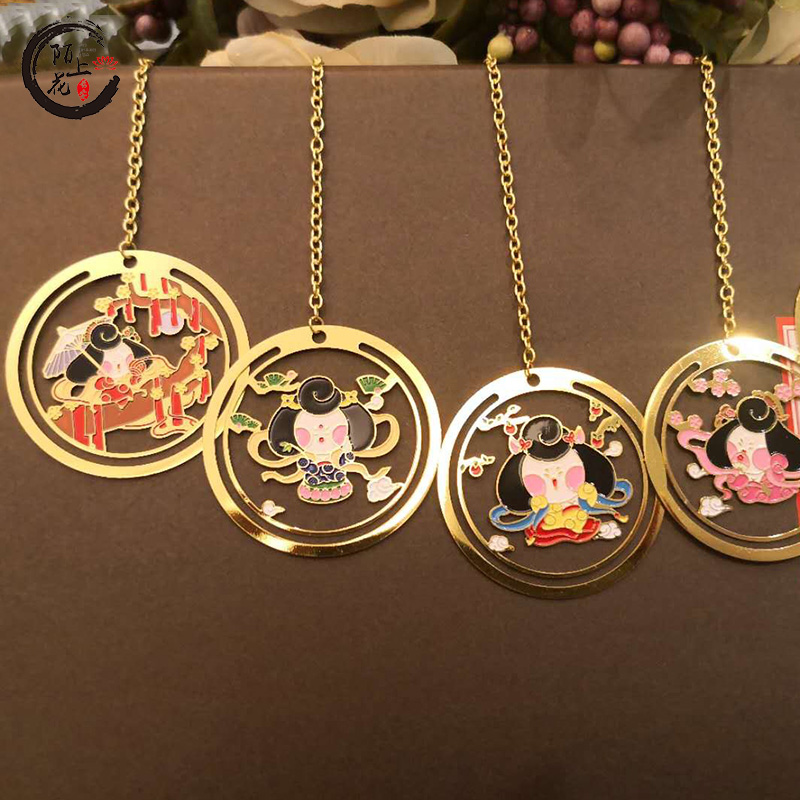 西安旅游文创纪念唐妞唐仕女卡通金属珐琅工艺书签书签