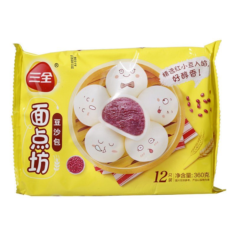 面点三全坊豆沙包360g实惠家庭营养早餐面食包点