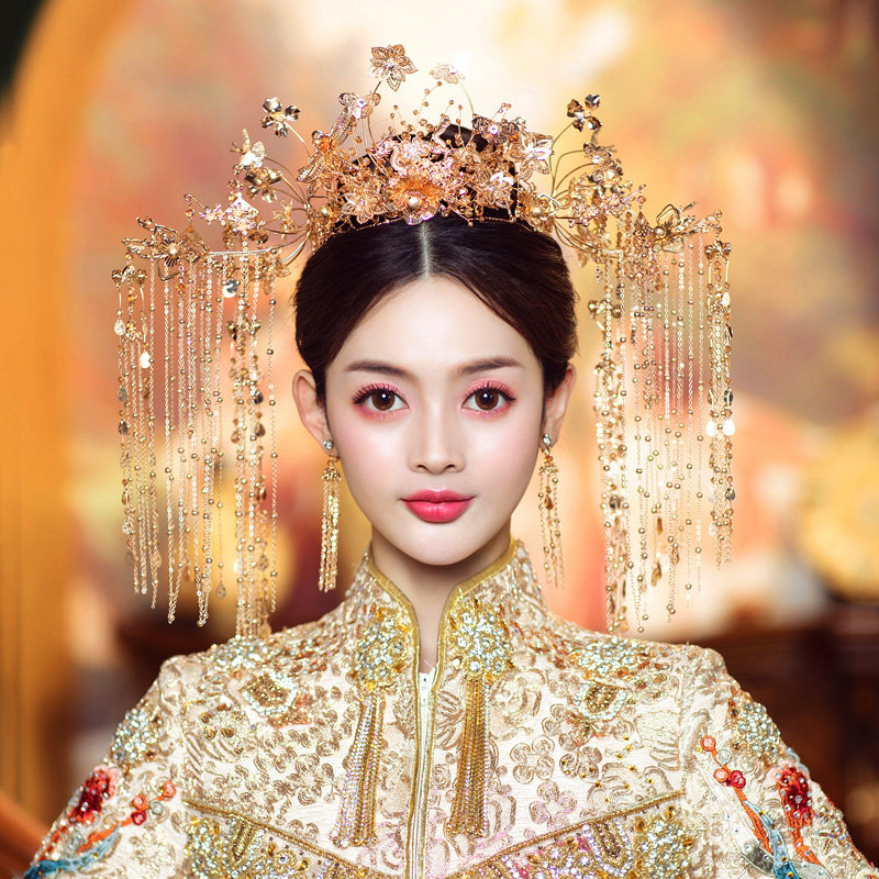 秀禾金色头饰皇后大婚凤冠2021新款发饰结婚发饰