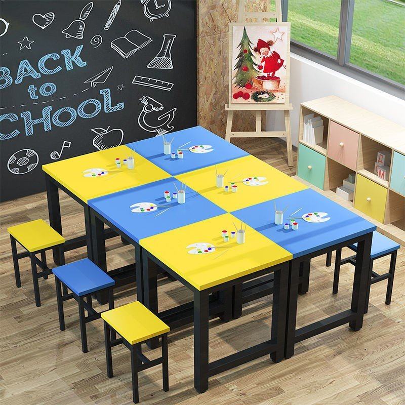 画室桌子学生培训幼儿园美术绘画彩色桌椅学习课桌椅