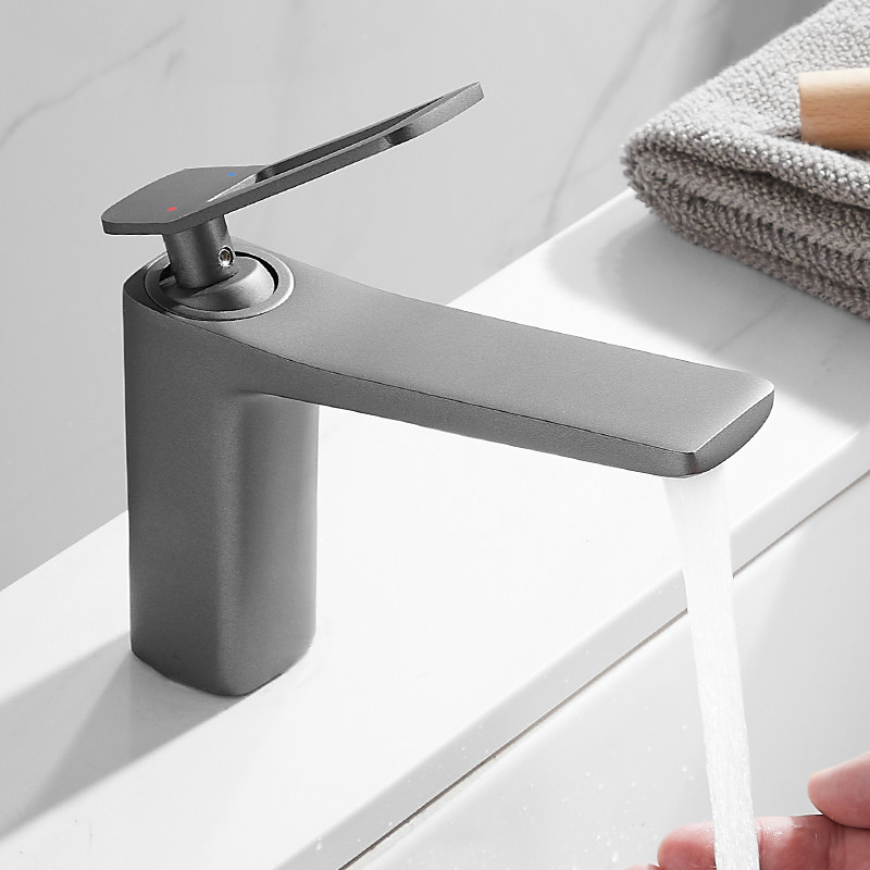灰色洗手盆冷热冷热水水龙头全铜家用卫生间洗脸浴室柜面盆龙头