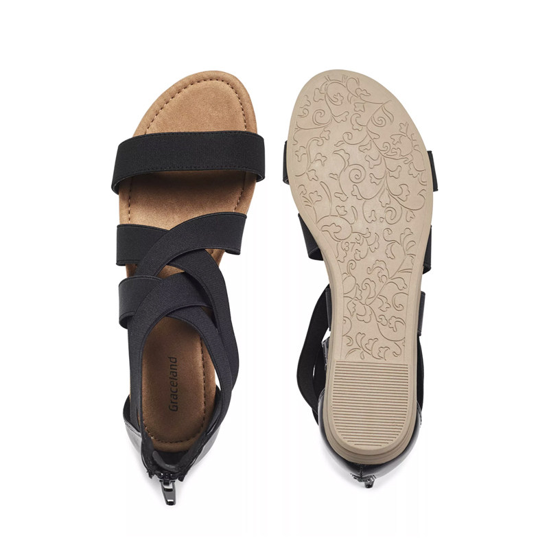 德国graceland凉鞋女鞋夏季方头平底中跟真皮绿一时装凉鞋