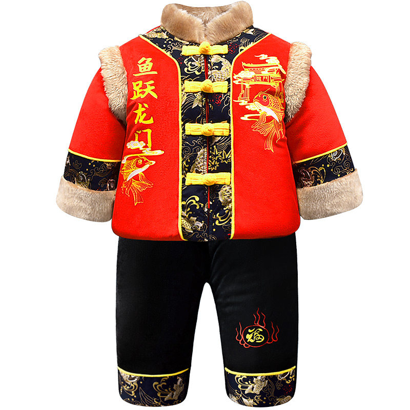 婴儿童装红色唐装套装拜年服男宝宝过年衣服唐装