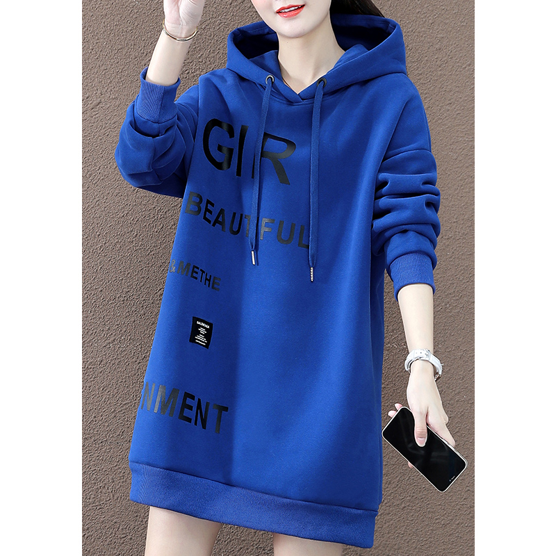 中长款加绒加厚连帽卫衣女士2022年秋冬季新款韩版宽松洋气外套潮