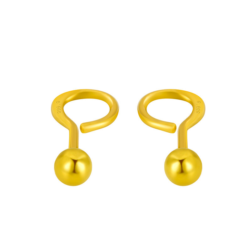 名媛珠宝黄金耳钉足金金光珠款耳环直针纯金耳饰